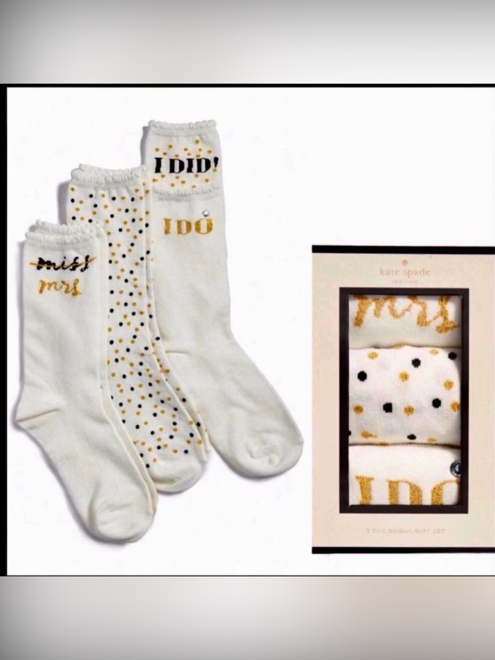 kate spade White & Gold Bridal Crew Socks - 3 Pack